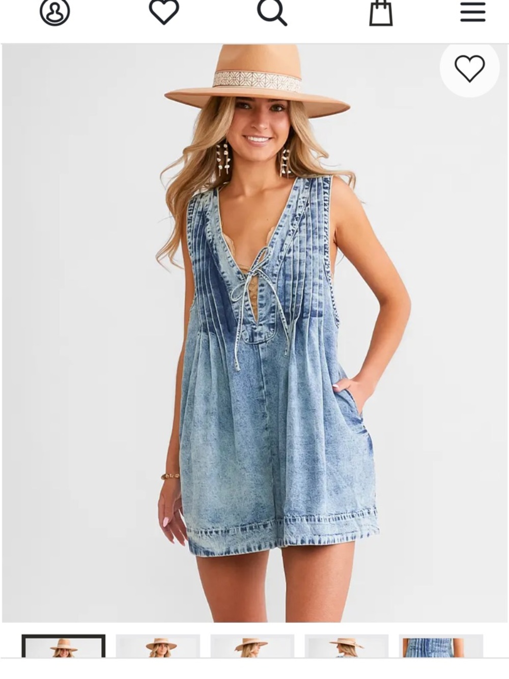 Washed Blue Denim Tie-Front Sleeveless Romper